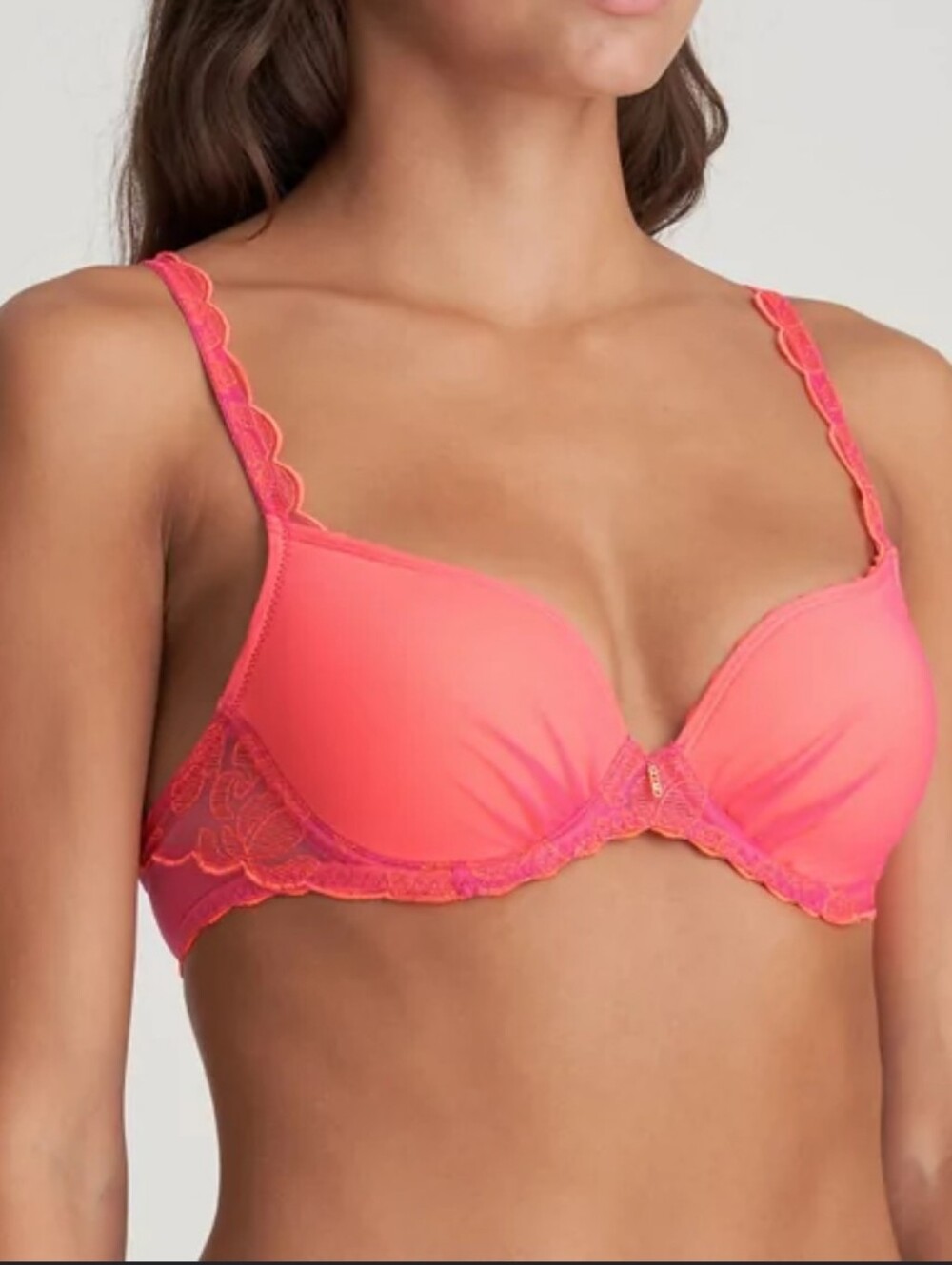 Marie Jo Rosalia Luminoso Push-Up Lace Trim Bra in Coral Pink Ss 34D